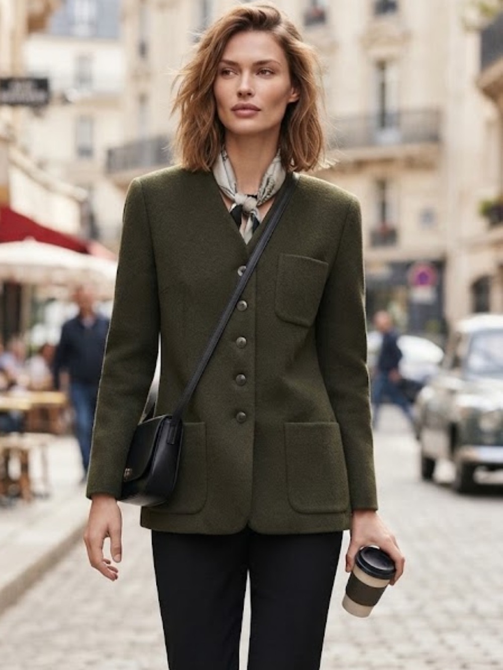 Vintage Fouks made in France green soft wool blazer jacket